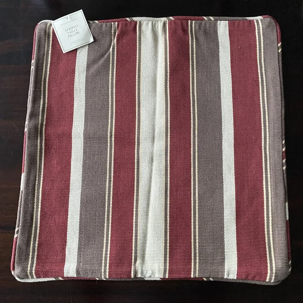 RESTORATION HARDWARE Striped Faille Pillow Cover 100% Cotton 22 x 22 NWT